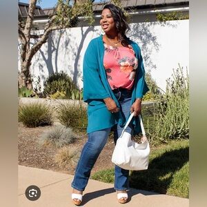 Lularoe Aurora Kimono - solid teal - medium